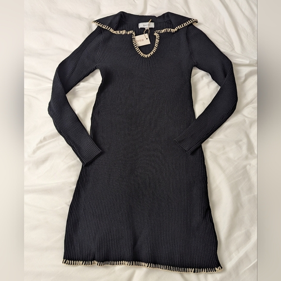 rihoas / new with tags /  S, M , L /The Black Contrast Stitch Sweater Mini Dress - Picture 2 of 6